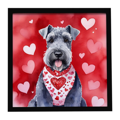 «Kerry Blue Terrier My Valentine», reproduction d'art encadrée