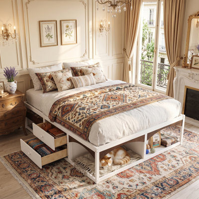 Hampton Storage Platform Bed with Built-In Drawers, Pet-Friendly Open Space, No Box Spring Needed, Modern Minimalist