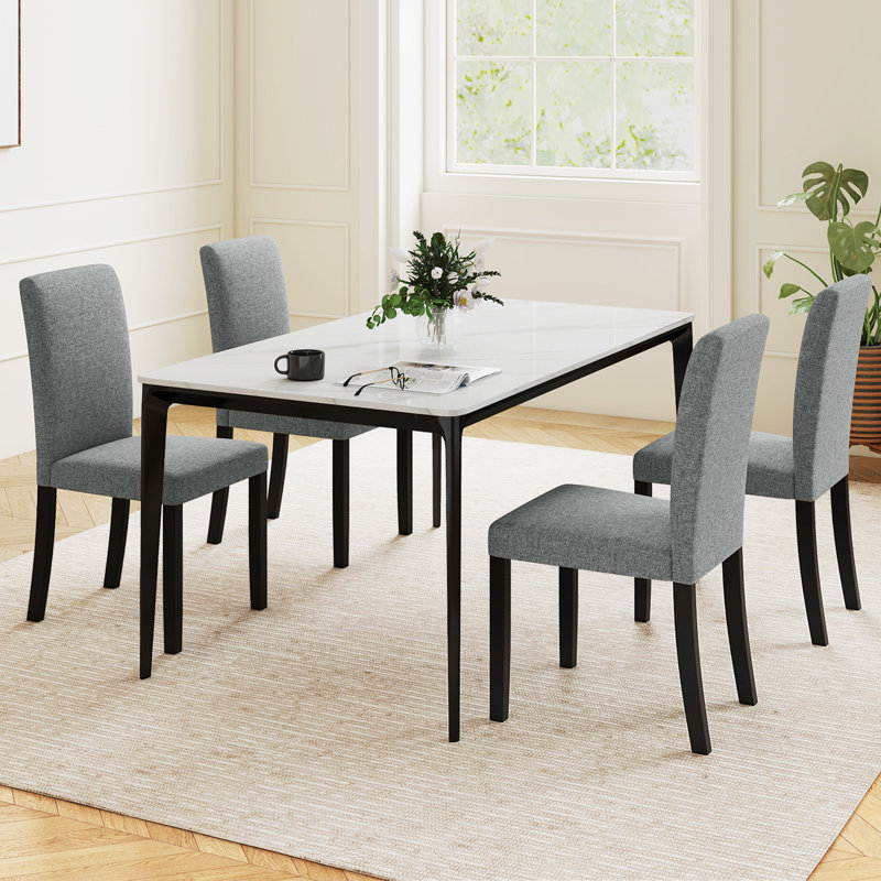  Ensemble de 4 chaises de salle à manger rembourrées en tissu Mid-Century, 4
