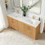Meuble-lavabo double 72 po Epworth en brun naturel avec plateau en pierre de quartz blanc soyeux Epworth-860094343