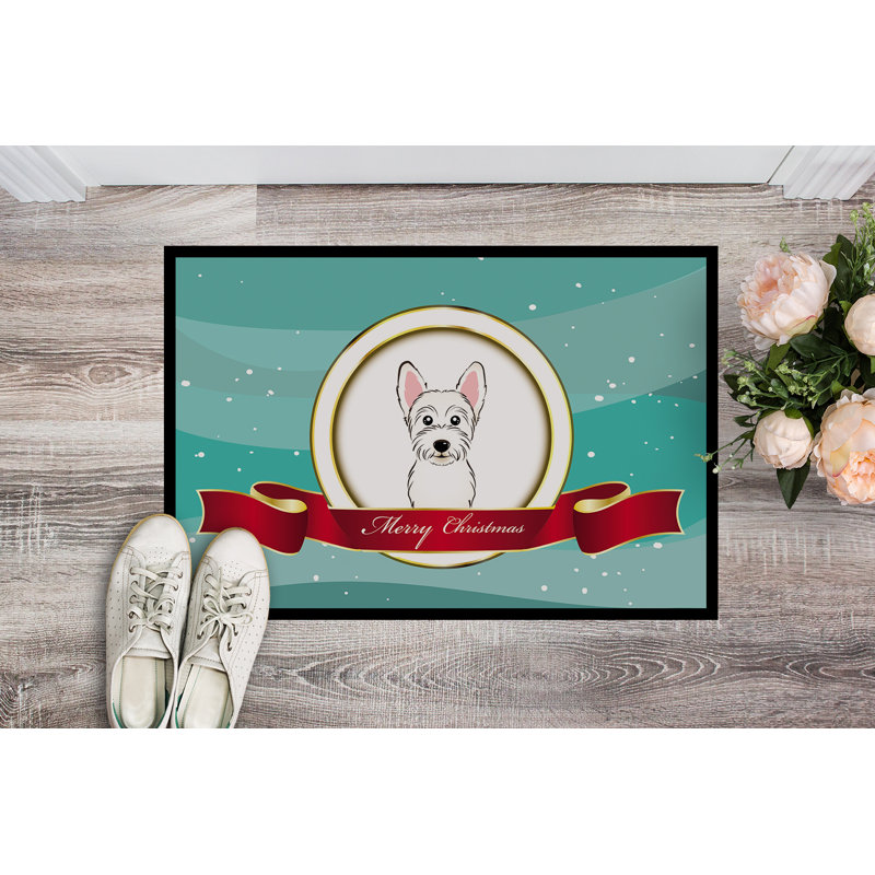 Tapis de porte d’extérieur anti-dérapant merry christmas Westie, Rectangle 2 pi x 3 pi