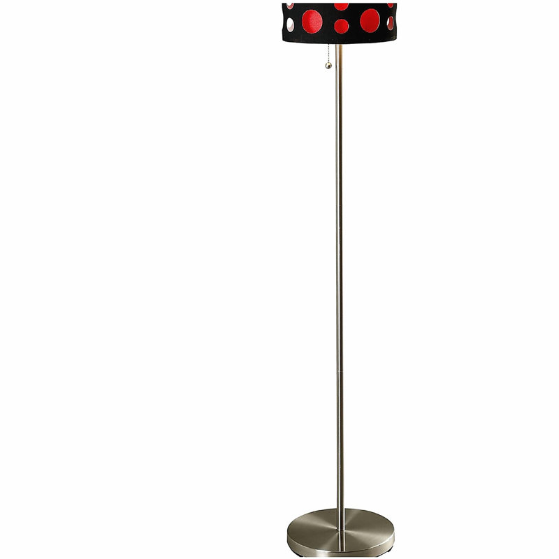 Lampe sur pied en métal de 66 pouces de hauteur avec un design rétro d'abat-jour noir et rouge, Noir, Rouge / Noir