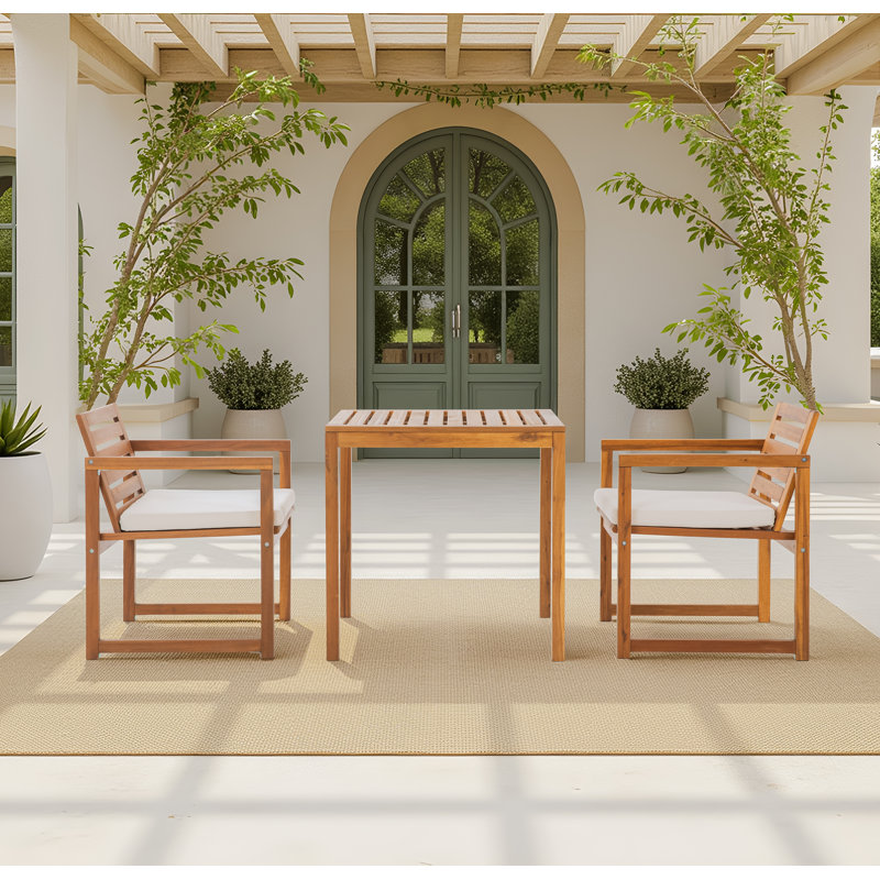 Ensemble de salle à manger d'extérieur en bois massif 3 pièces avec fauteuils rembourrés, Oui