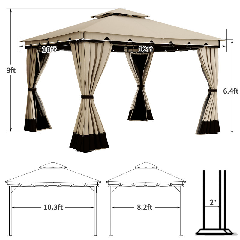 10 pi. L 12 pi. D Pavillon de jardin en acier, 12 pi. L 10 pi. D