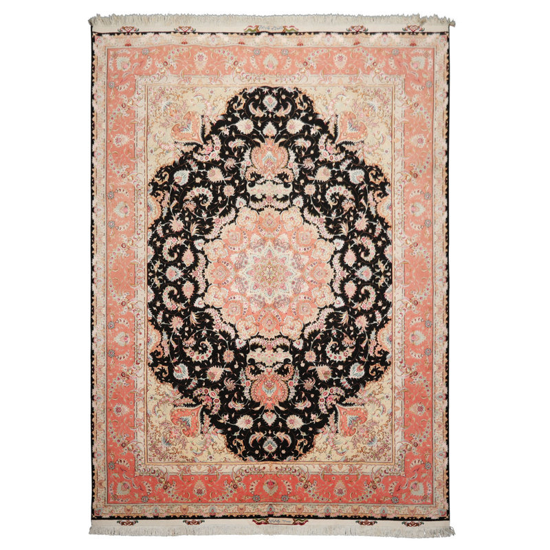 Tapis traditionnel aviaire en laine noué à la main noir 8 K 3 po 8 pi 3 po x 11 pi 5 po Tabriz