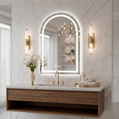 Lunara UL Certified Arch Wall Mirror, LED Bathroom Vanity Mirror with Dimmable 3-Color Lighting & Anti-Fog