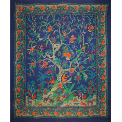 Handmade Cotton Floral Tree of Life Tapestry Tablecloth
