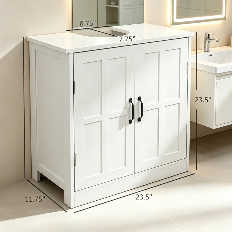 Armoire de salle de bain piédestal avec tablette ajustable, blanc