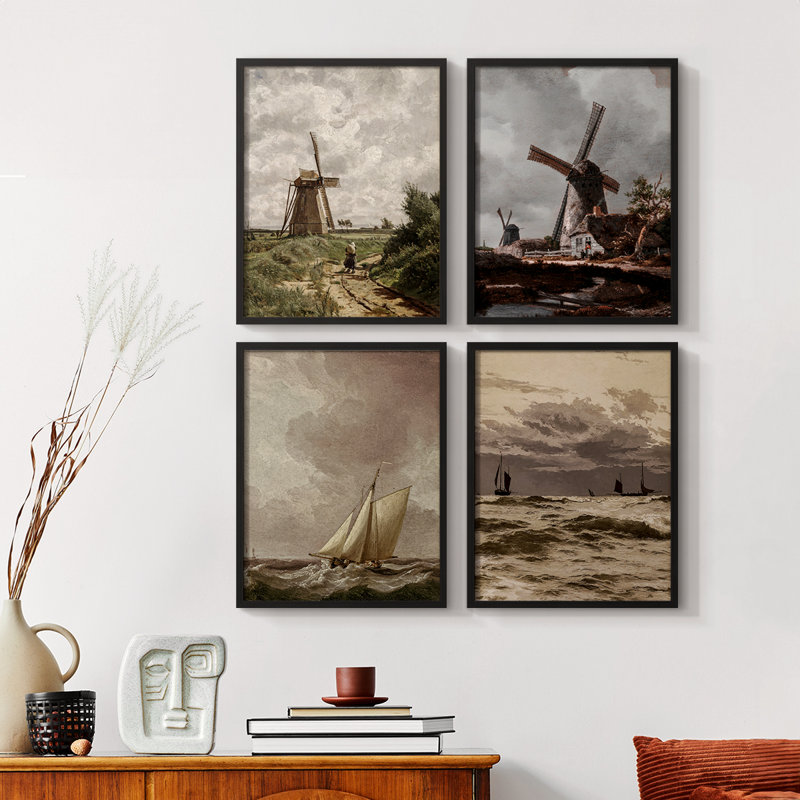 «Vintage Landscape CCxx», ensemble de 4 encadrées, Noir, H 10 po x l 32 po