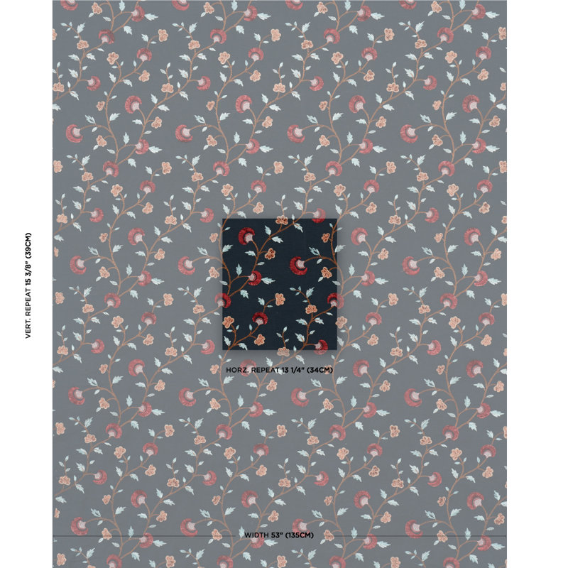 Lyla Embroidery Fabric, Midnight/Rouge