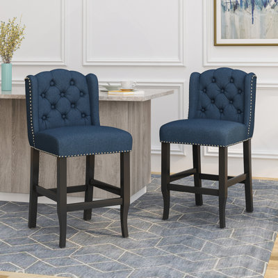 Ensemble de 2 tabourets de comptoir à oreilles capitonnés en tissu 