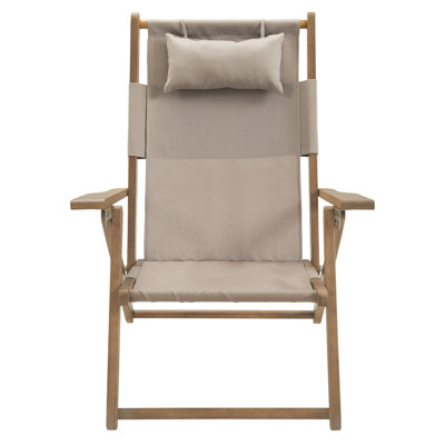 Beach Chair - Outdoor Weather-Resistant Wood Folding Chair with Backpack Straps - 4-Position Reclining Seat - Beach Essentials by Lavish Home (Taupe)
