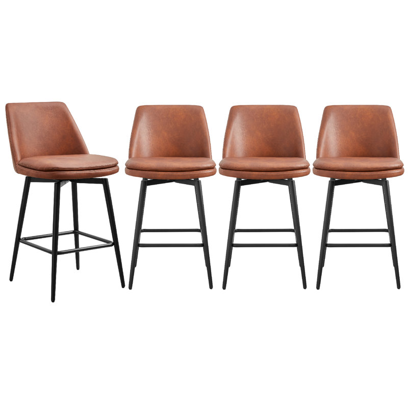Betzalel Swivel Upholstered Counter Stool with Metal Frame, Orange