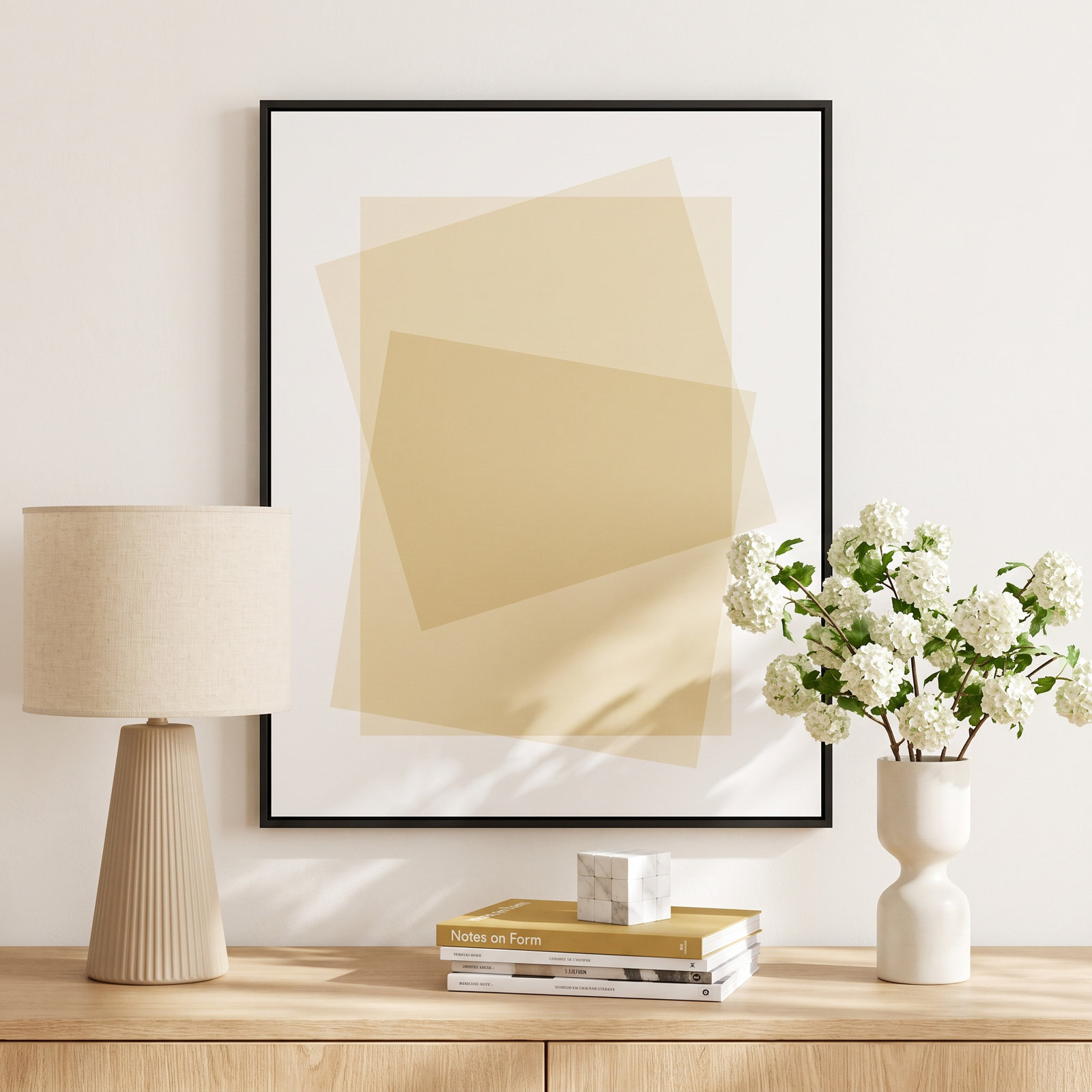 Kami "Light Yellow" Print by Jacques Pilon, Black Framed Canvas, 38" H x 30" W