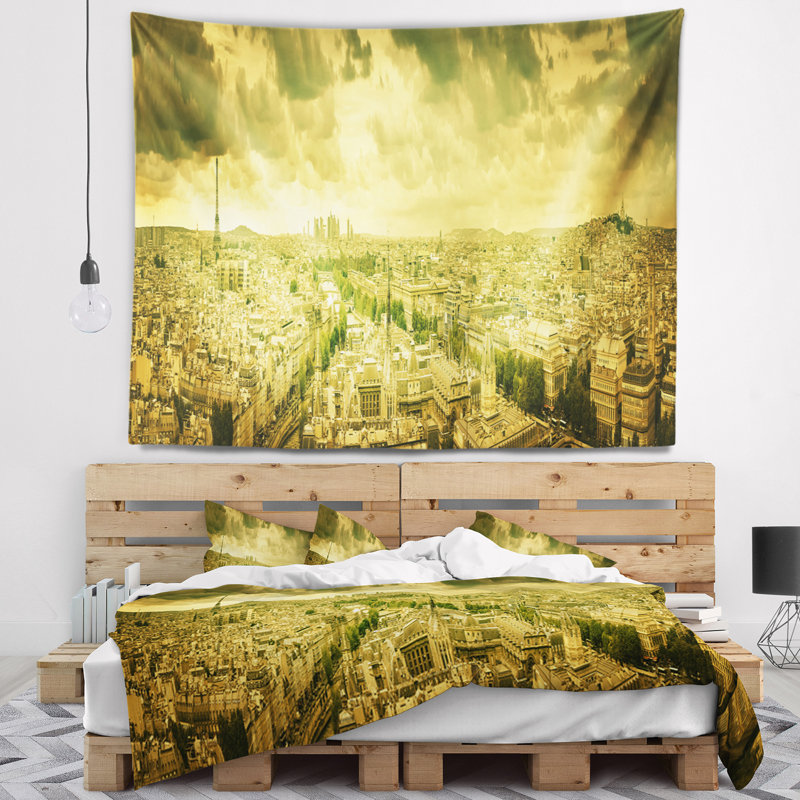 Photographie de l'horizon, paysage de Paris avec tapisserie panoramique, H 32 po x l 39 po