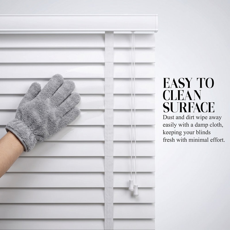 Faux Wood Venetian Blinds with Decorative Tape, 50mm Wood Effect Slats, Waterproof, Easy Fit Window Blinds, White