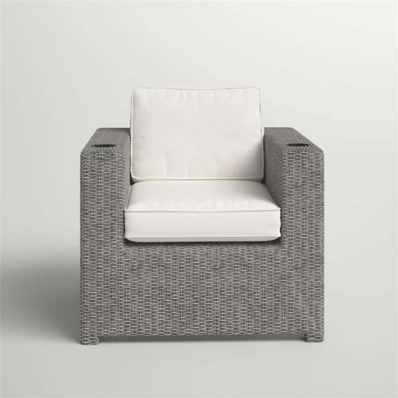 Fauteuil club en osier, 1, Gris, Blanc