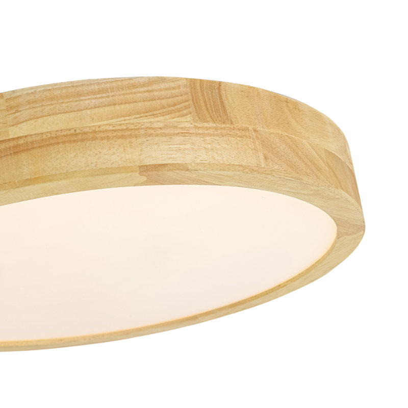 Blonde Oak Wood Round Dimmable LED Flush Mount