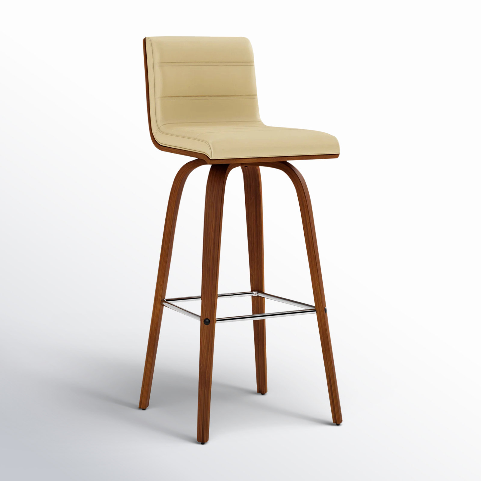 Biance Swivel Bar and Counter Stool, Bar Stool (30" Seat Height), Creme Faux Leather, Walnut