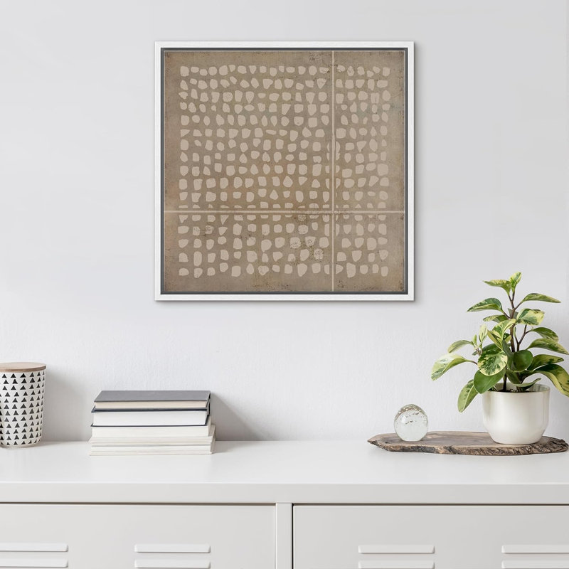 Motif géométrique grunge à pois - impression sur toile flottante, H 16 po x l 16 po x P 1,5 po, Blanc