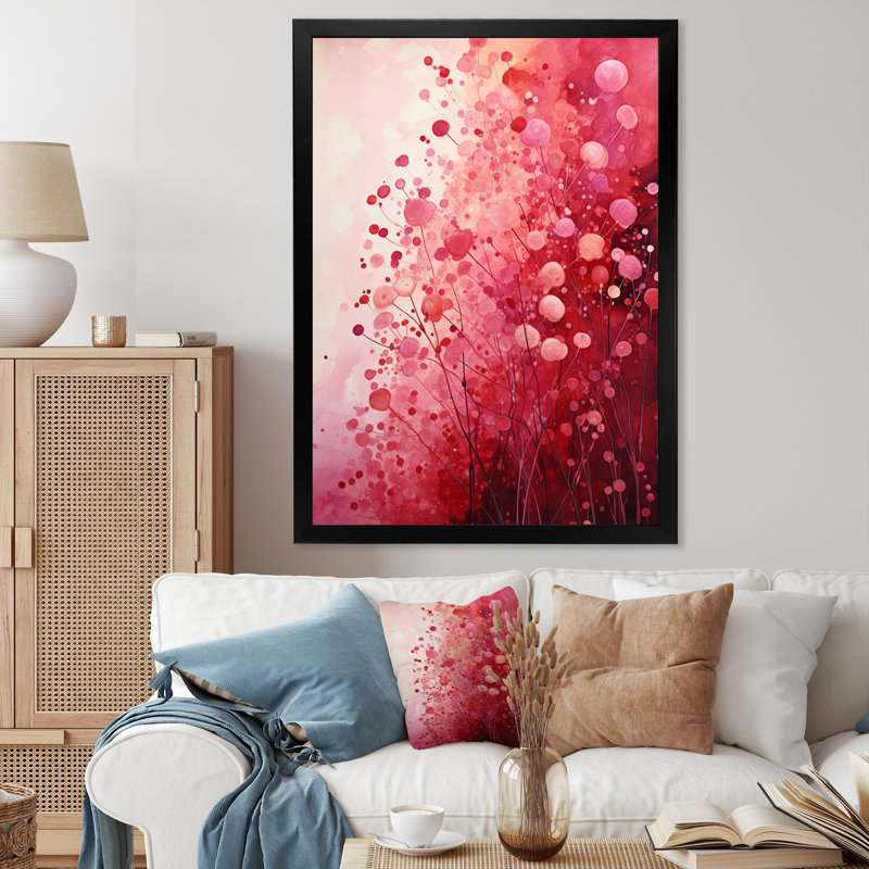 Crimson Reverie - Paysages abstraits, art mural, H 32 po x l 16 po x P 1 po, Cadre photo noir