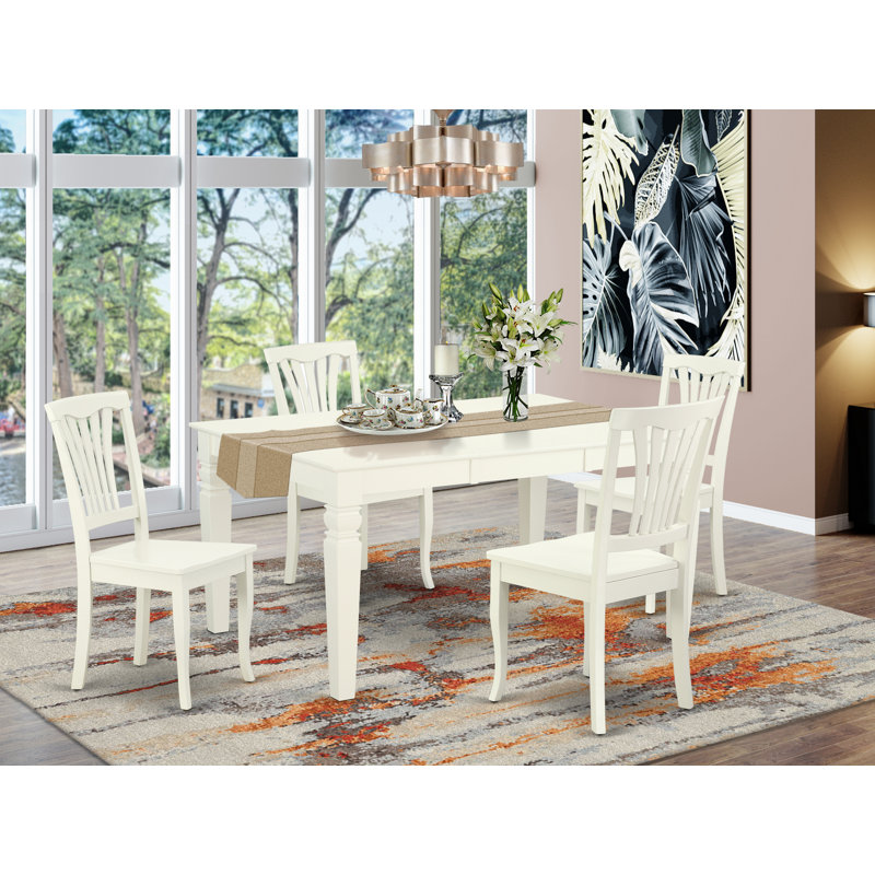 5 Piece Dining Table Set for 4 Includes a Rectangle Kitchen Table with Butterfly Leaf and 4 Kitchen Dining Chairs, Linen White