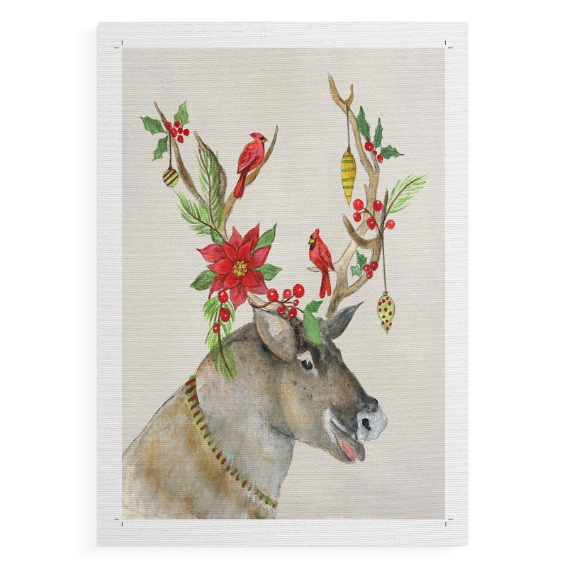 Playful Reindeer I - Impression sur toile seulement - NON-CADRE, 27" H x 18" W