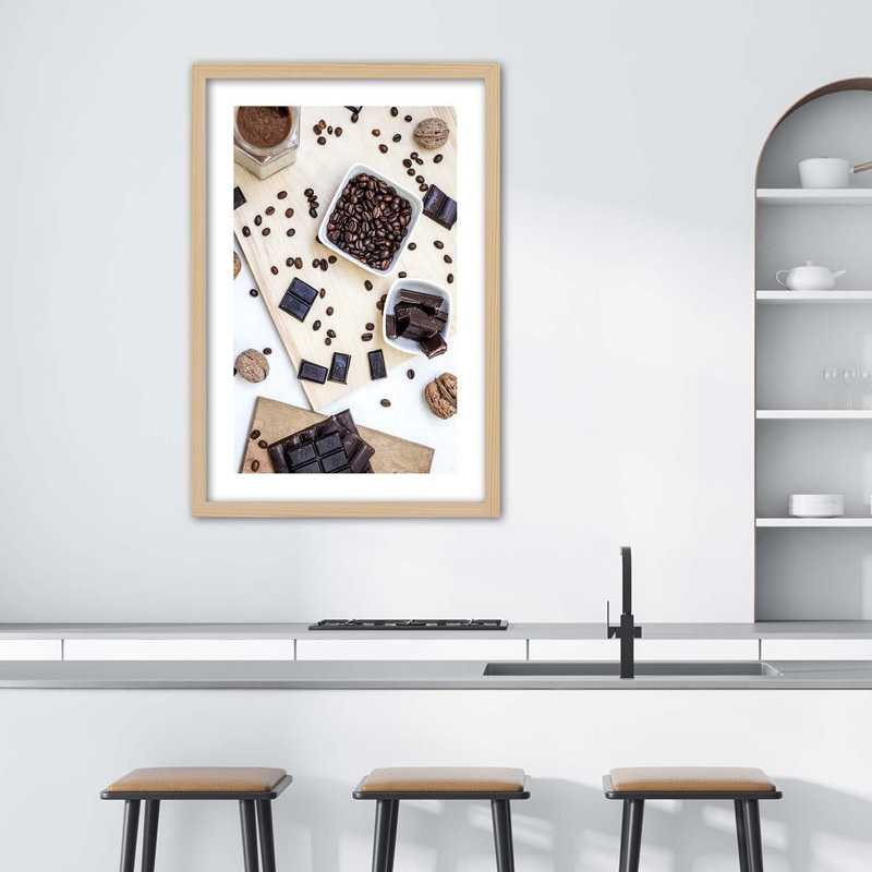 Coffee - Single Picture Frame Print, Light Brown, 90cm H x 60cm W