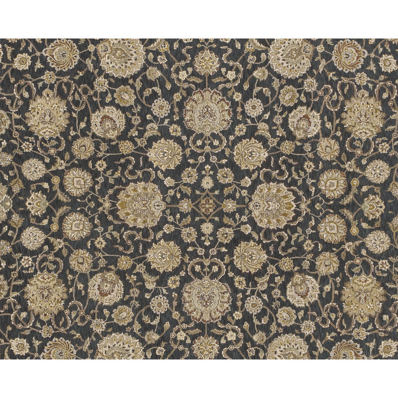 Hand Knotted Oriental Area Rug in Black/Tan, Rectangle 3' x 5'