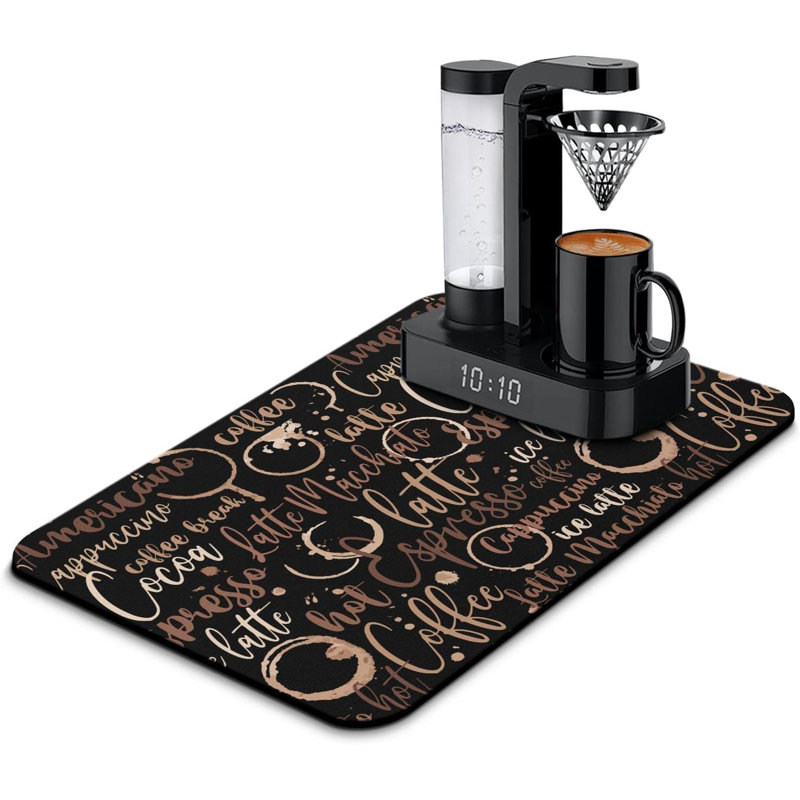 Coffee Bar Mat Accessories for Countertop Absorbent Hide Stain Rubber Backed Dish Drying Mats for Kitchen Counter Draining Pad Decor Gift(24x16in)