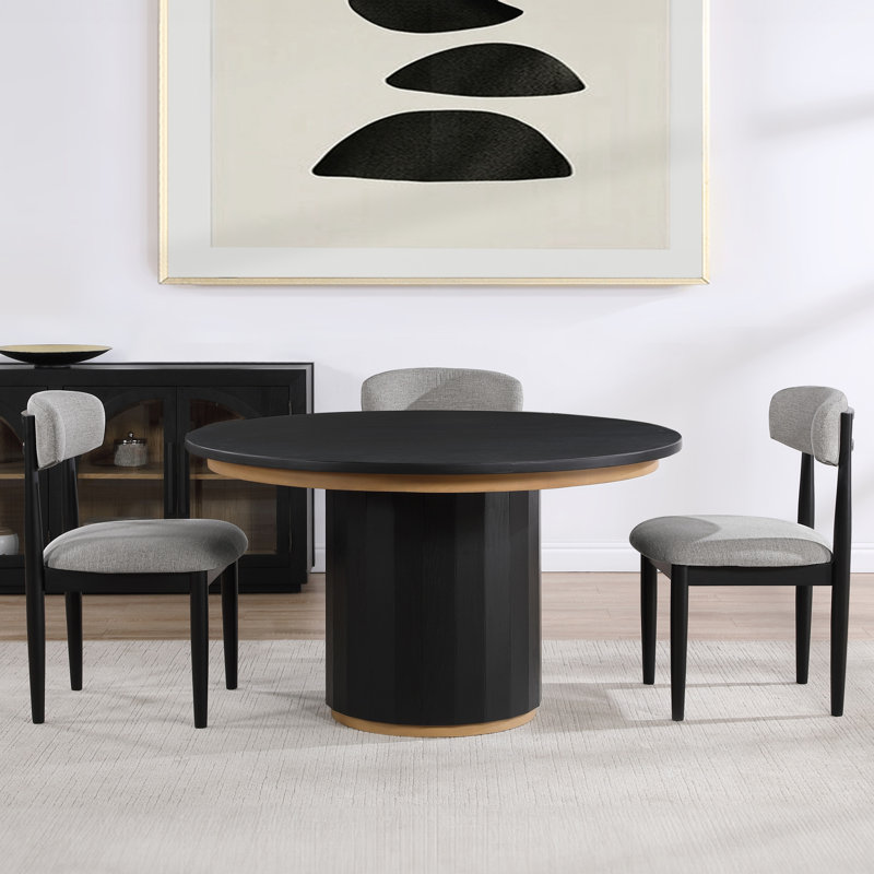 Magnolia 52" Round Pedestal Dining Table, Black/Gold