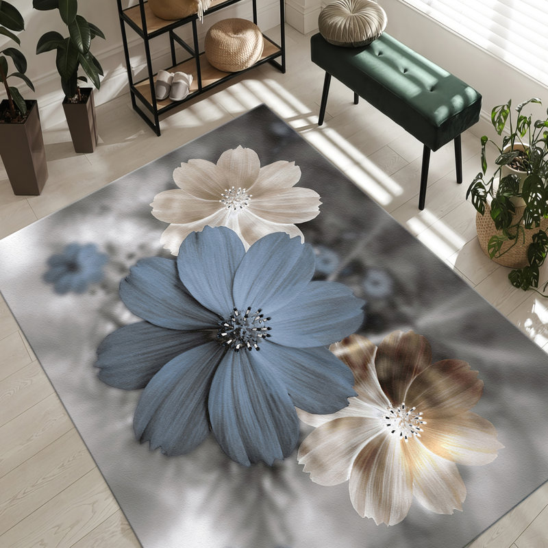 Transitional Non-Woven Thin Type Printed Rug with Abstract Geometric Pattern Ideal for Modern Home Decor