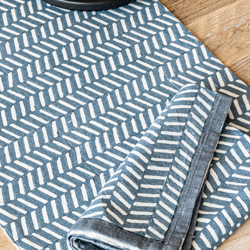 over&back Hand-Blocked Placemats, Set of 4, Blue Herringbone