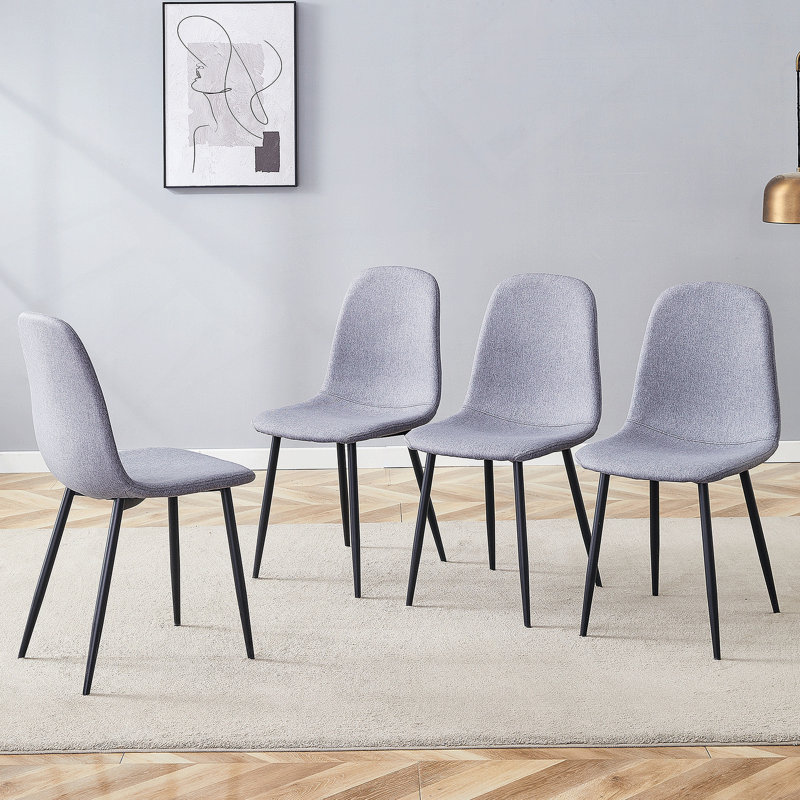 Ensemble de chaises de salle à manger luxueuses à pieds en métal avec siège confortable en lin et coton, Gris clair, Noir