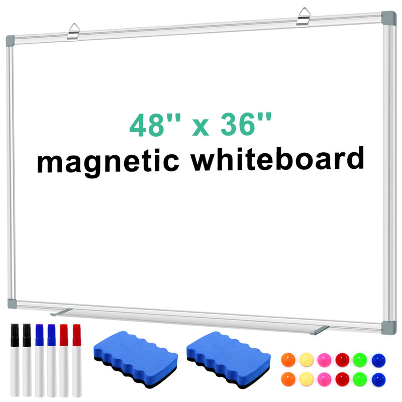 Grand tableau blanc de présentation en aluminium blanc effaçable à sec 48 po x 36 po avec long plumier, 6 marqueurs, 2 gommes à effacer et 12 aimants