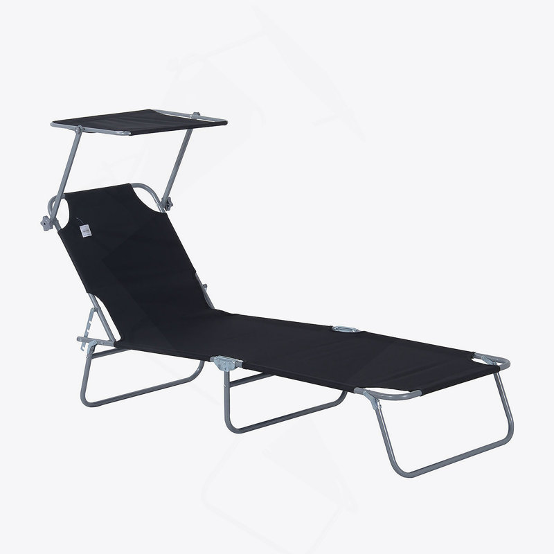 Chaise longue pliante ajustable avec parasol Outsunny pour la détente à la plage, au camping et dans la cour arrière
