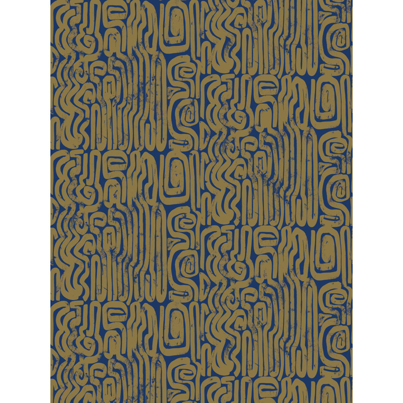 Bantu Abstract Paper/Non-Woven Wallpaper Roll by Jannelli & Volpi, Nile/Metallic Gold