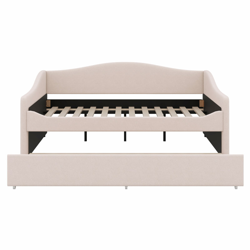 Upholstered Daybed With Light And Trundle, Beige, Full/Double