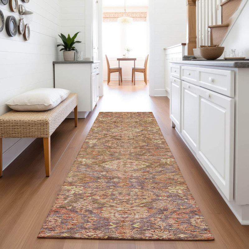 Premium Machine Washable Jamestown AMF1084 Damask Rug, Runner 2'3" x 7'6"