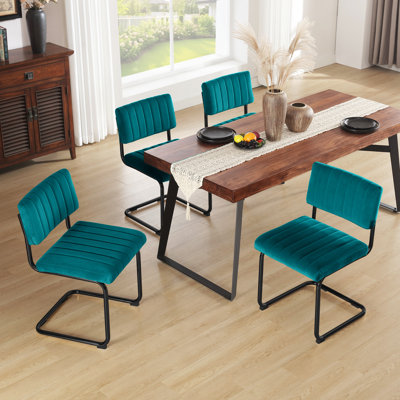 Anatolii 19.6" H Mid-Century Modern Channel-Tufted Velvet Cantilever Dining Chairs with Steel Frame (Set of 4)