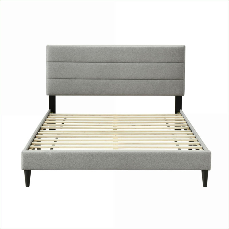Full Size Upholstered Platform Bed In A Box With USB Charging, Light Gray For Guest Bedroom