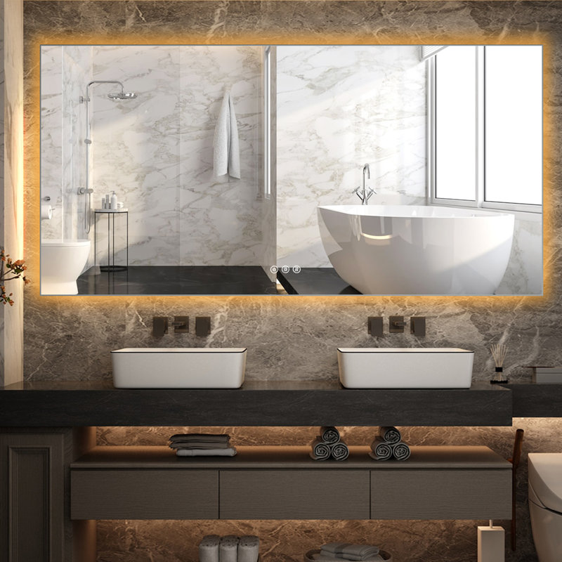 Miroir suspendu de salle de bain Addasyn, 36 po x 72 po, Gris cendrier