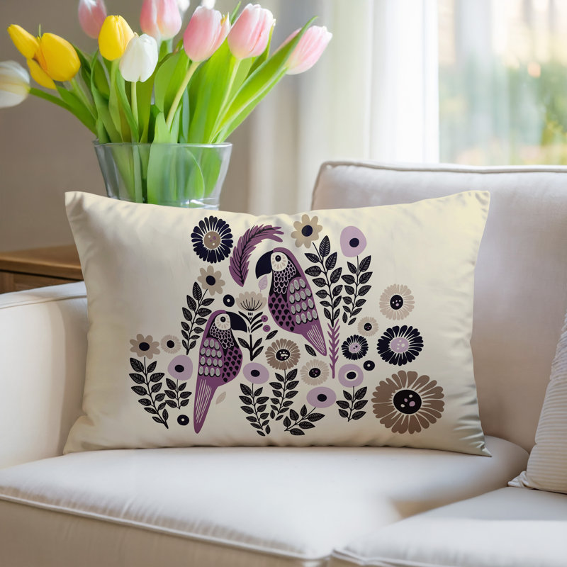 Coussin lombaire réversible intérieur / extérieur Pipo Parrot, Rectangulaire H 14 po x l 20 po, Mauve