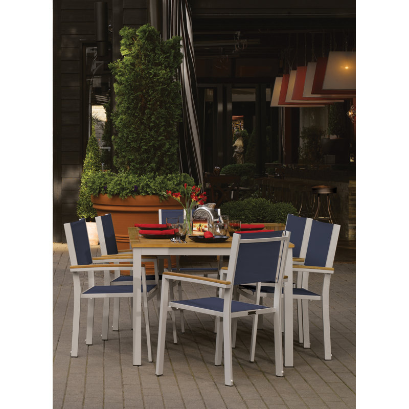 Travira Stacking Patio Arm Chair, Chalk, Ink Pen, Tekwood Natural