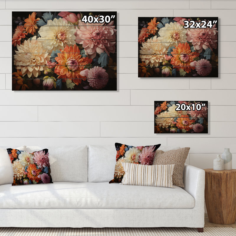 «Mums Mums In Bloom I» sur bois, H 30 po x l 40 po x P 0,78 po