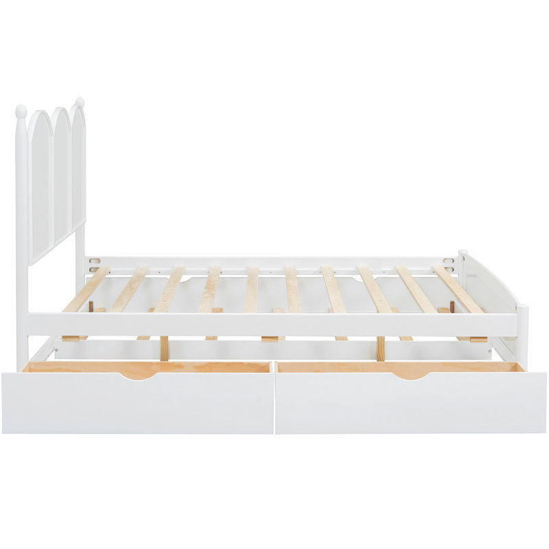 Lit plateforme élégant Queen Size avec lit gigogne double XL et 2 grands espaces de rangement, blanc - Ajoutez une touche d'élégance à votre chambre. Tiroirs spacieux, durabilité et fonctionnalité.