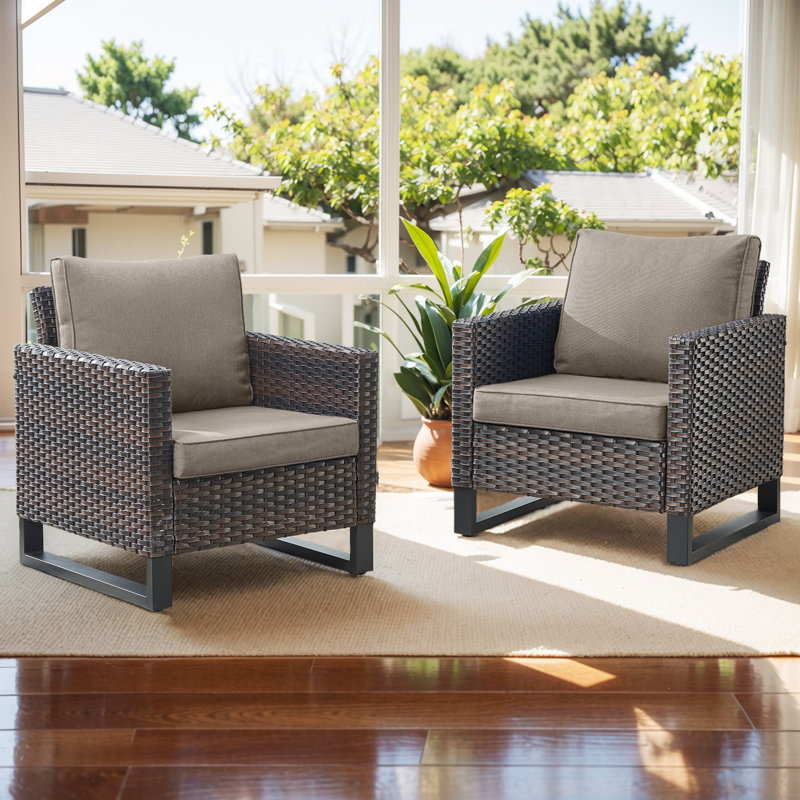 Chaise de patio avec coussins Nazime, Gris, Brun