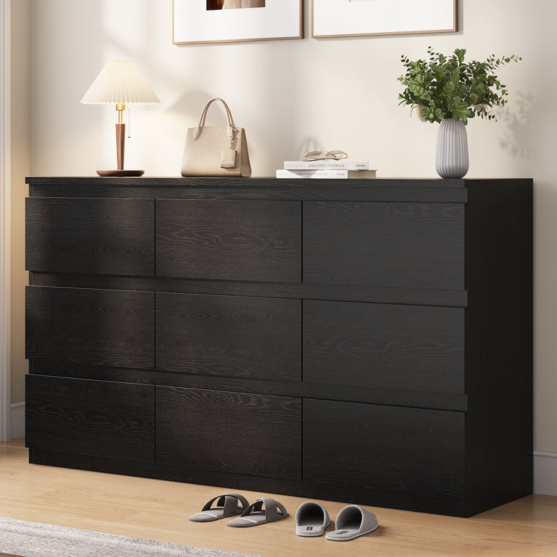 Commode 9 tiroirs Ato, l 55,1 po, Chêne noir