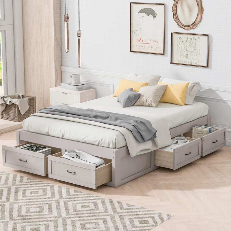 Lit plateforme avec rangement Kasea, Grand, Blanc antique