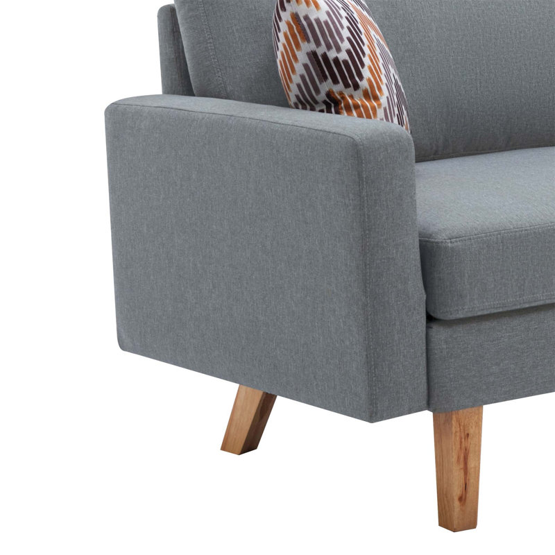 Canapé en lin de 70 pouces avec deux coussins décoratifs pour des sièges confortables et des espaces de vie modernes., Gris